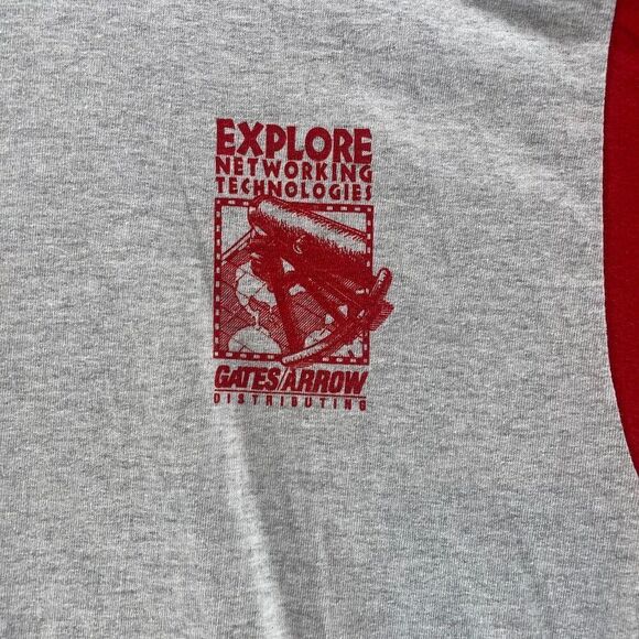 Vintage 90s Shirt Mens Extra Large Gray Red Single Stitch Made In USA Cotton - Picture 4 of 16